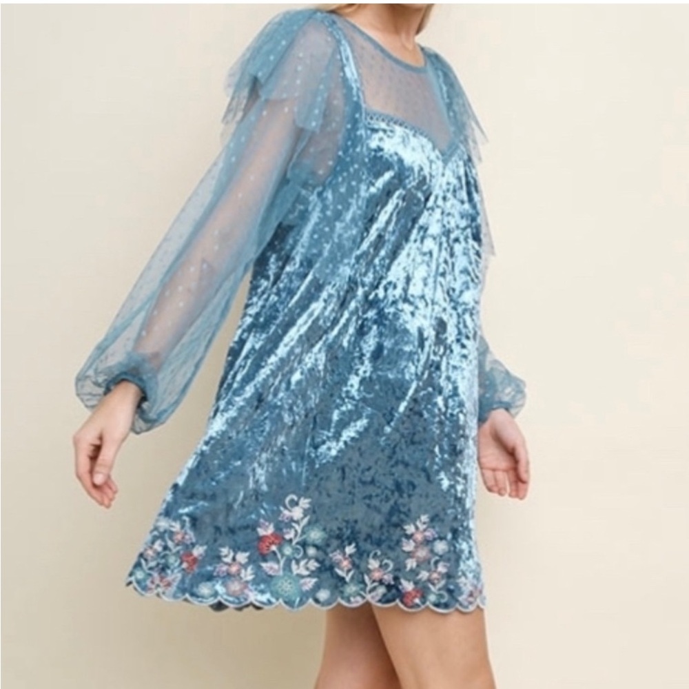 Umgee Embroidered Velvet Dress